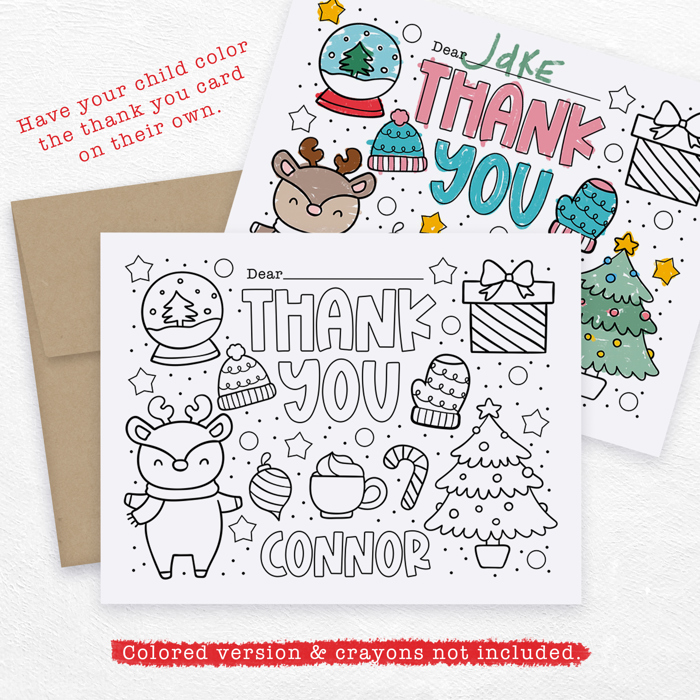 Personalized Kids Coloring Thank You Note Cards | Set of 12
