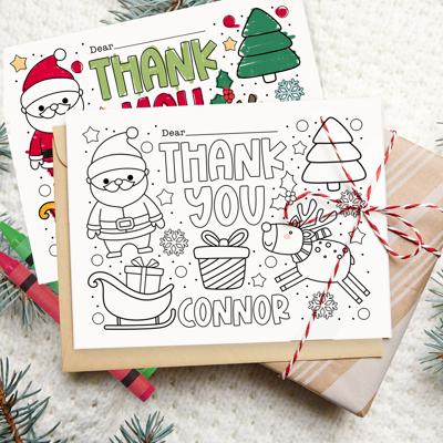 Personalized Kids Coloring Thank You Note Cards | Set of 12