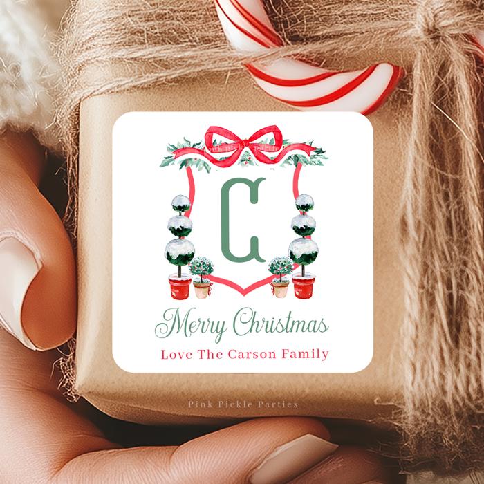 Family Crest Personalized Christmas Gift Stickers | Preppy Christmas Labels | Grand Millennial Christmas