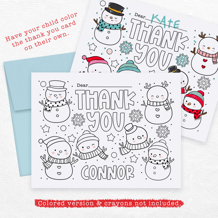 Personalized Kids Coloring Thank You Note Cards | Set of 12