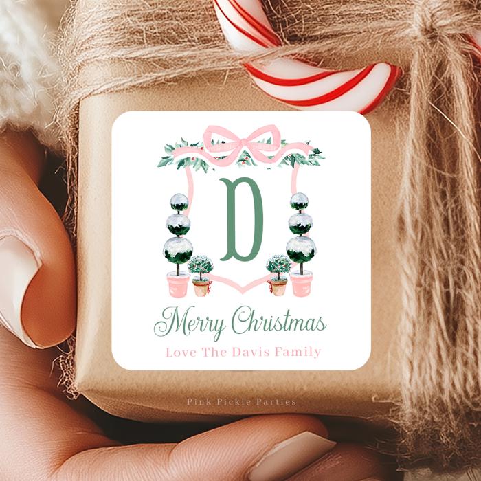 Family Crest Personalized Christmas Gift Stickers | Preppy Christmas Labels | Grand Millennial Christmas