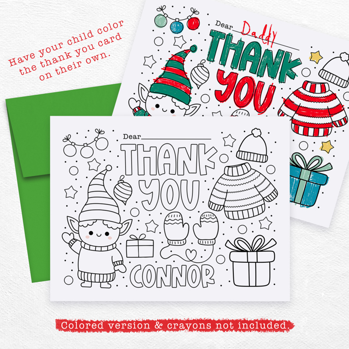 Personalized Kids Coloring Thank You Note Cards | Set of 12