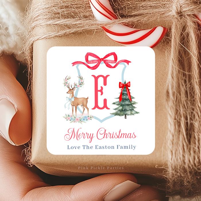 Family Crest Personalized Christmas Gift Stickers | Preppy Christmas Labels | Grand Millennial Christmas