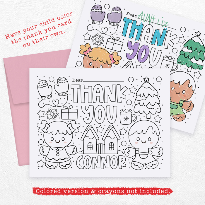 Personalized Kids Coloring Thank You Note Cards | Set of 12