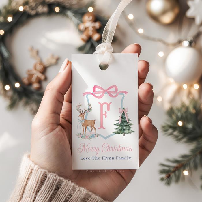 Family Crest Personalized Christmas Gift Tags | Preppy Christmas Tags | Grand Millennial Christmas