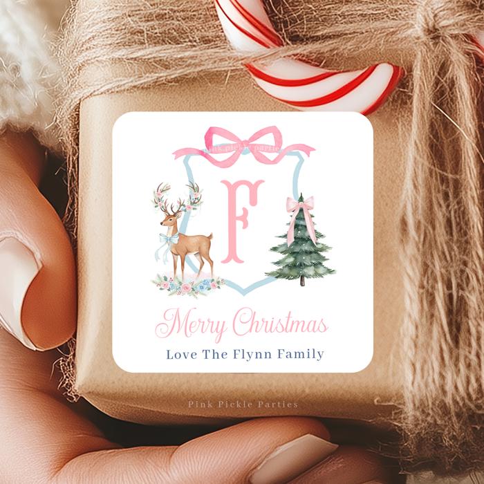 Family Crest Personalized Christmas Gift Stickers | Preppy Christmas Labels | Grand Millennial Christmas