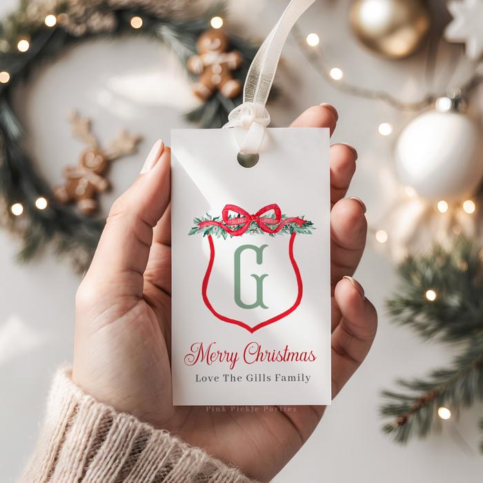 Family Crest Personalized Christmas Gift Tags | Preppy Christmas Tags | Grand Millennial Christmas