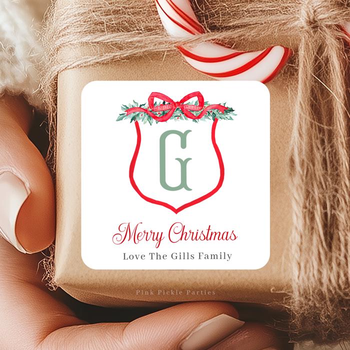 Family Crest Personalized Christmas Gift Stickers | Preppy Christmas Labels | Grand Millennial Christmas