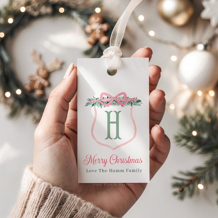 Family Crest Personalized Christmas Gift Tags | Preppy Christmas Tags | Grand Millennial Christmas