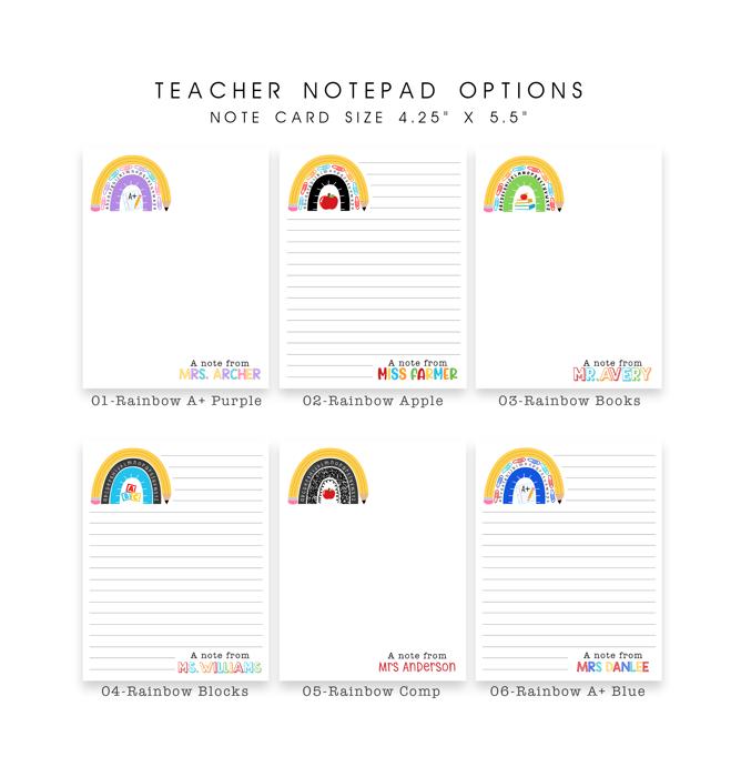 Personalized Teacher Notepad | School Rainbow Notepad | Back to School Teacher Appreciation Gift