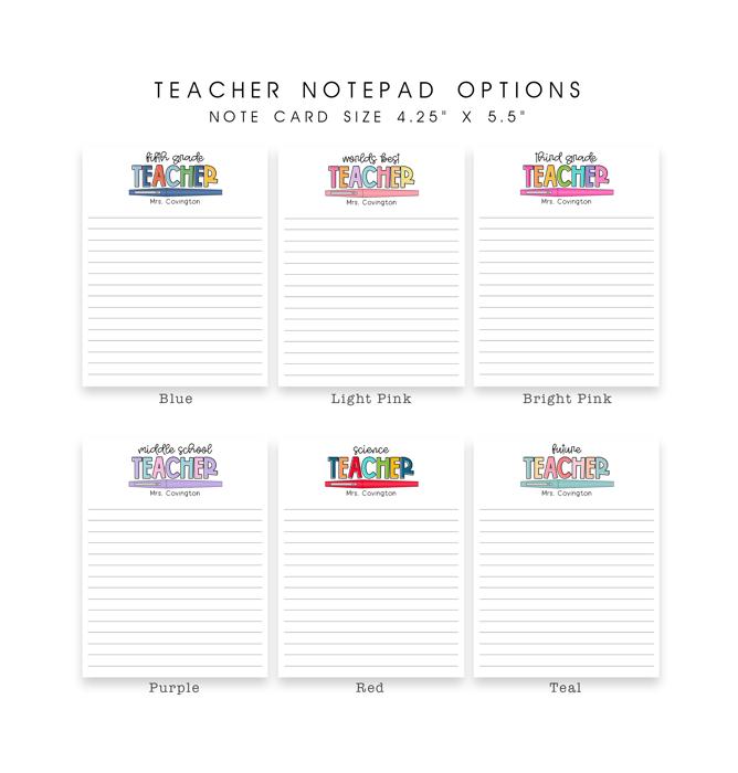 Personalized Teacher Notepad | Flair Pen Notepad | Back to School Teacher Appreciation Gift