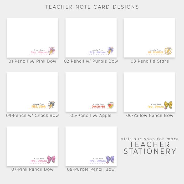Personalized Teacher Note Cards Set of 12 | Teacher Appreciation Gift