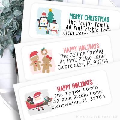 Christmas Address Labels | Personalized Return Address Stickers | Set of 30