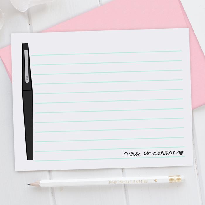Personalized Teacher Note Cards Set of 12 | Flair Pen Stationery | Teacher Appreciation Gift