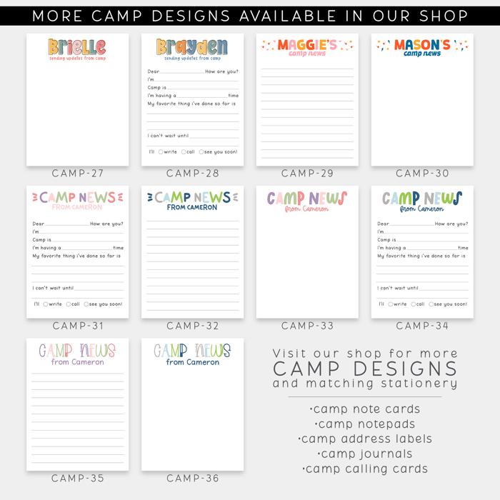 Personalized Summer Camp Note Cards | Camp Stationery | Set of 12
