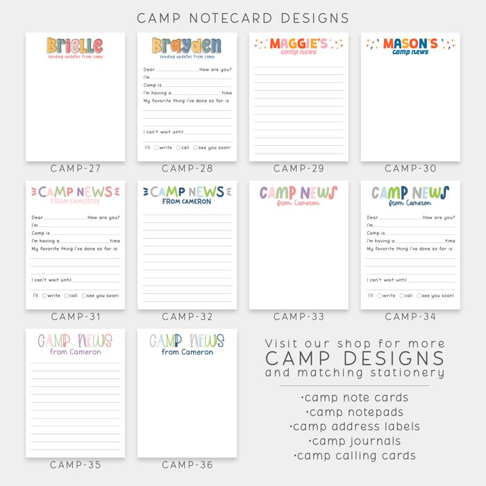 Personalized Summer Camp Note Cards | Camp Stationery | Set of 12