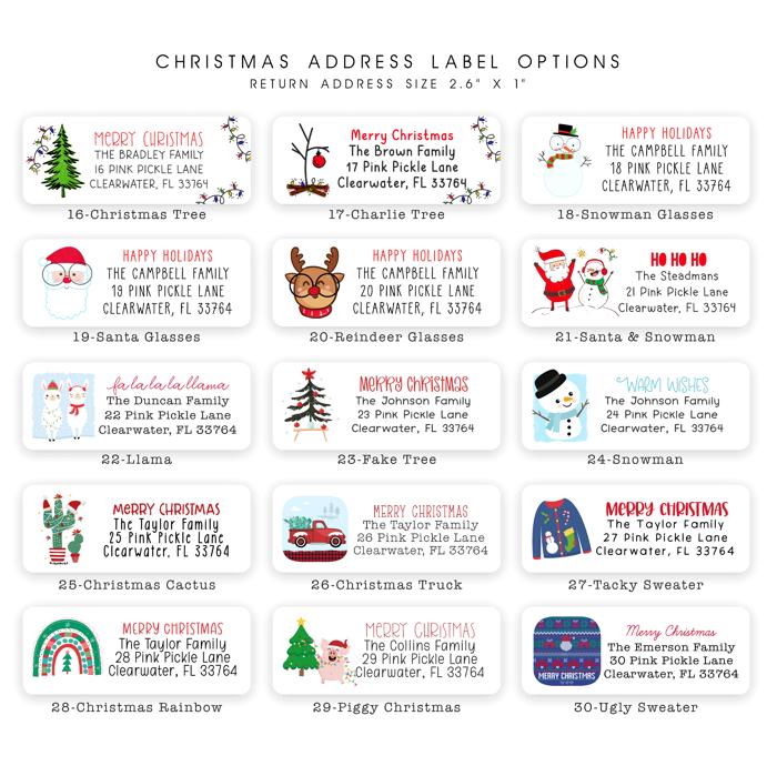 Christmas Address Labels | Personalized Return Address Stickers | Set of 30
