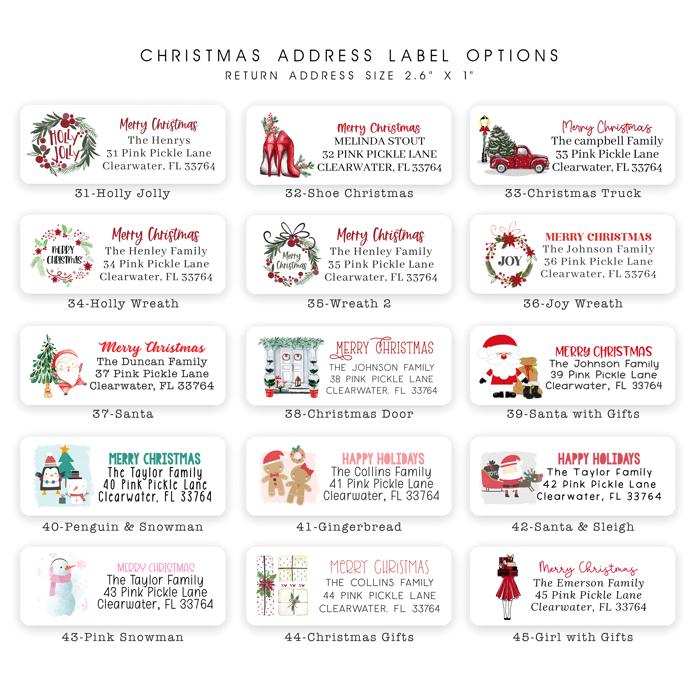 Christmas Address Labels | Personalized Return Address Stickers | Set of 30