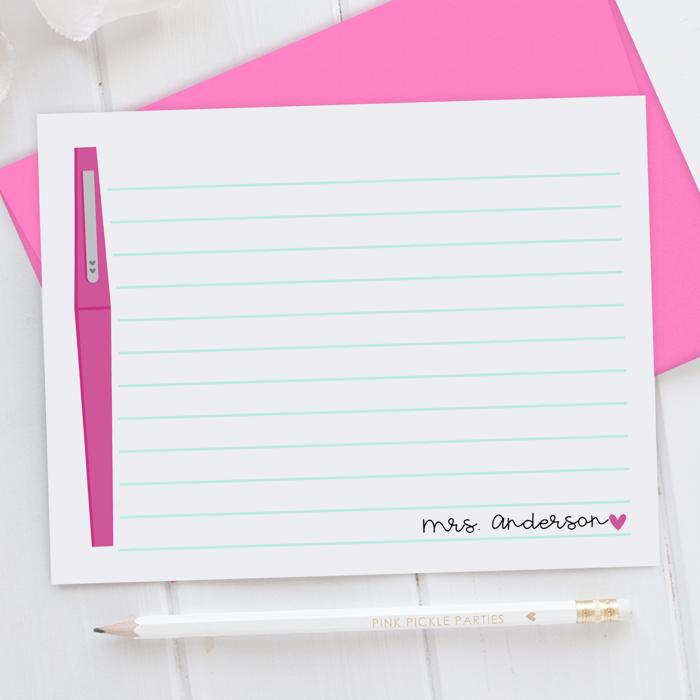 Personalized Teacher Note Cards Set of 12 | Flair Pen Stationery | Teacher Appreciation Gift
