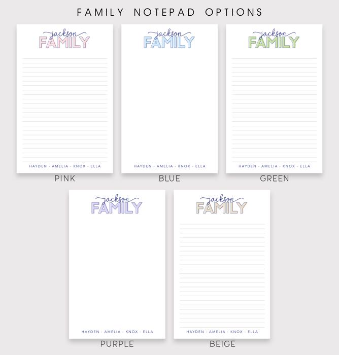 Personalized Family Name Notepad 