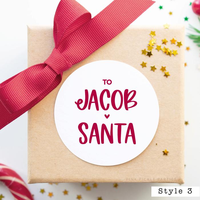 Modern From Santa Personalized Christmas Gift Sticker Labels | Set of 12 or 20