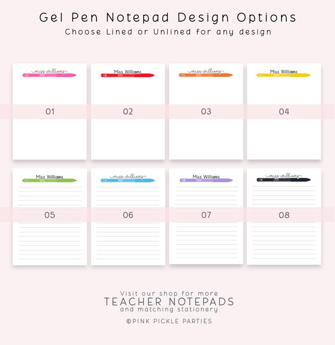 Personalized Teacher Notepad | Gel Pen Notepad | Back to School | Last Day of School | Teacher Appreciation Gift