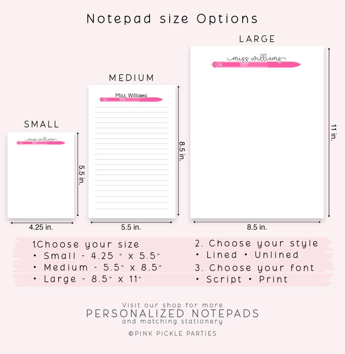 Personalized Teacher Notepad | Gel Pen Notepad | Back to School | Last Day of School | Teacher Appreciation Gift