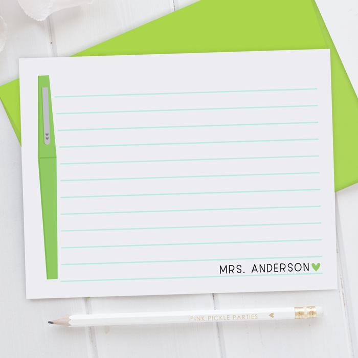 Personalized Teacher Note Cards Set of 12 | Flair Pen Stationery | Teacher Appreciation Gift