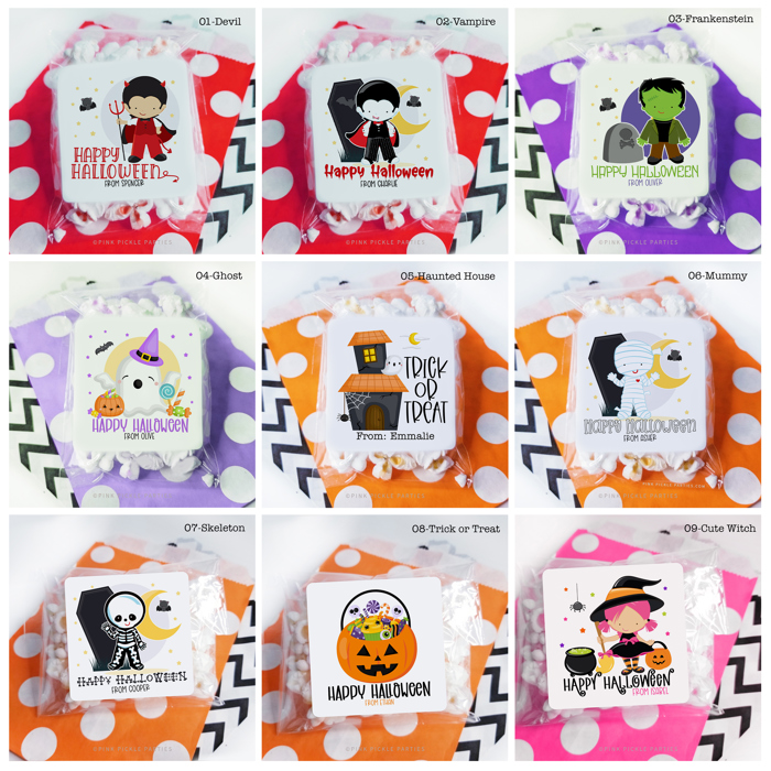 Personalized Halloween Stickers | Set of 12 | Kids Halloween Party Favor Stickers