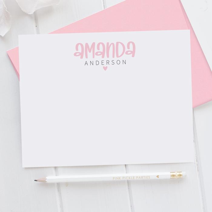 Personalized Heart Note Card Stationery | Set of 12