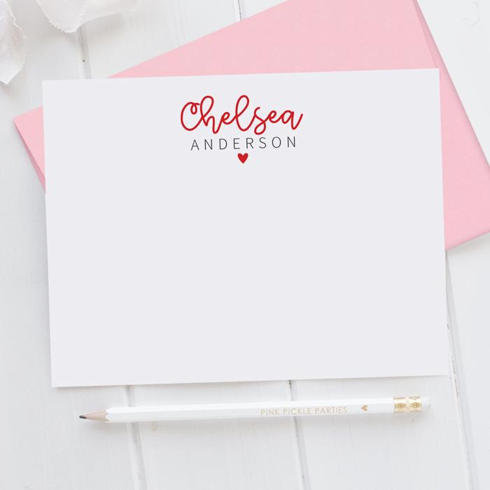 Personalized Heart Note Card Stationery | Set of 12