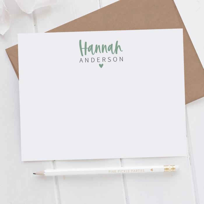 Personalized Heart Note Card Stationery | Set of 12