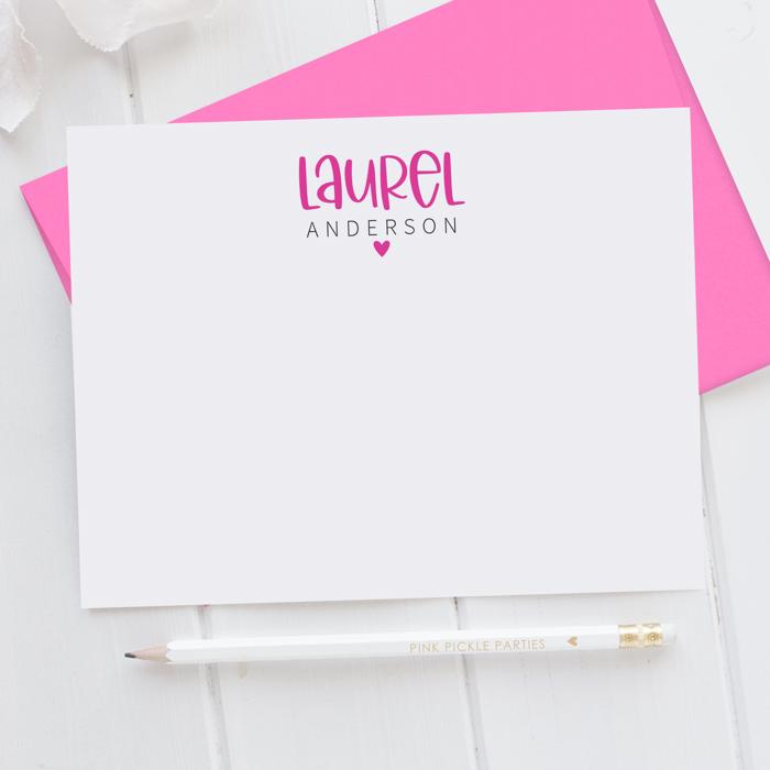 Personalized Heart Note Card Stationery | Set of 12