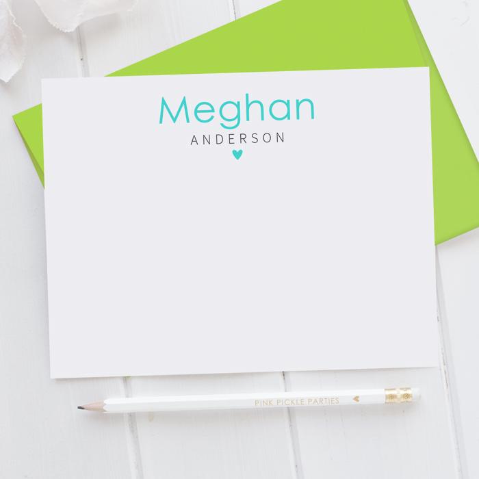 Personalized Heart Note Card Stationery | Set of 12