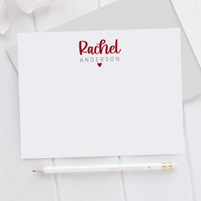 Personalized Heart Note Card Stationery | Set of 12