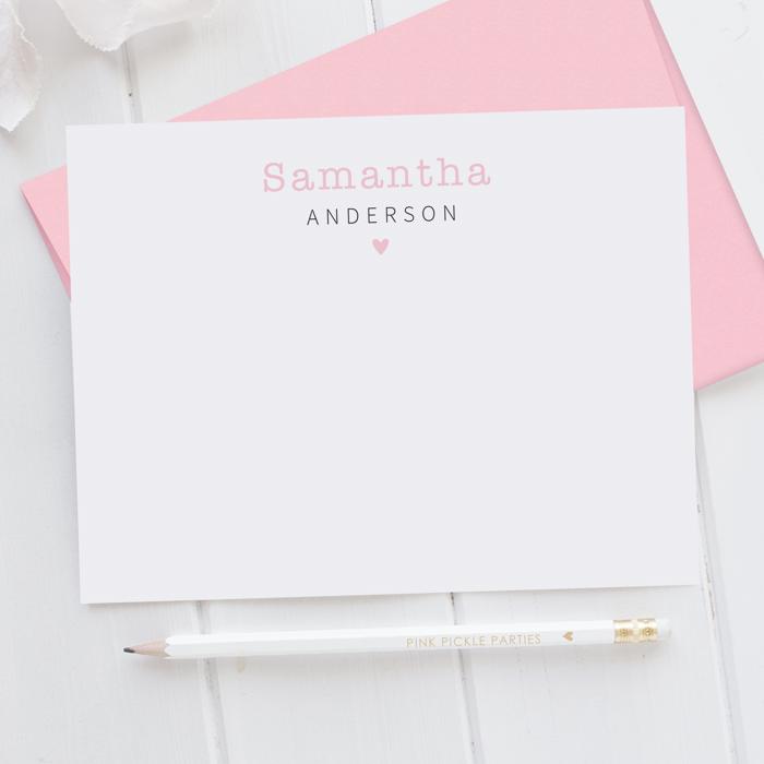 Personalized Heart Note Card Stationery | Set of 12