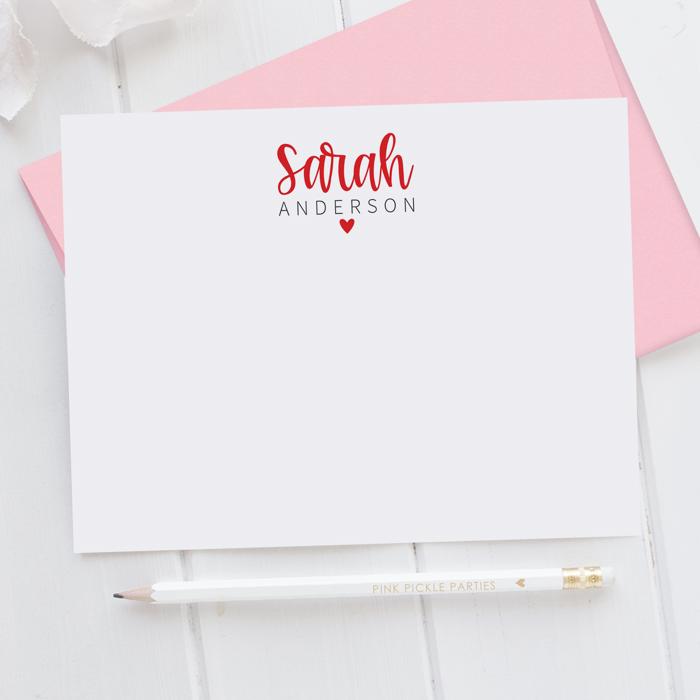 Personalized Heart Note Card Stationery | Set of 12