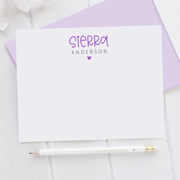 Personalized Heart Note Card Stationery | Set of 12