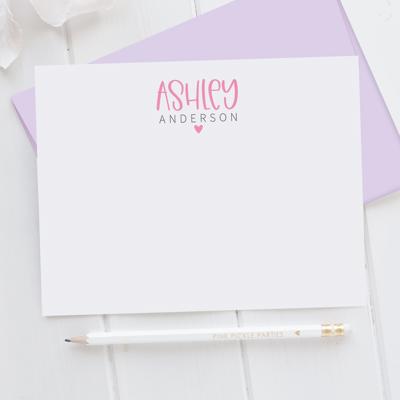 Personalized Heart Note Card Stationery | Set of 12
