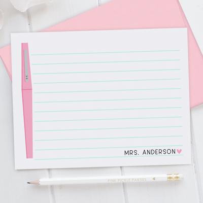 Personalized Teacher Note Cards Set of 12 | Flair Pen Stationery | Teacher Appreciation Gift
