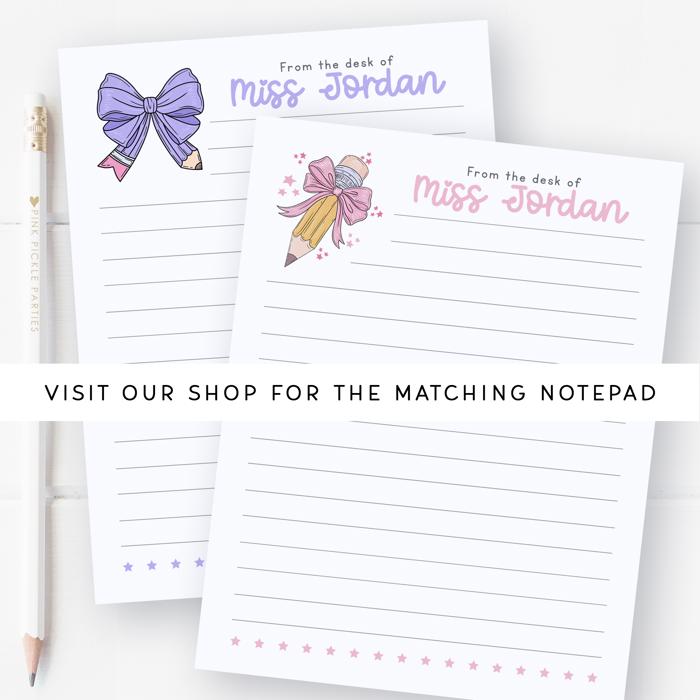Personalized Teacher Note Cards Set of 12 | Flair Pen Stationery | Teacher Appreciation Gift
