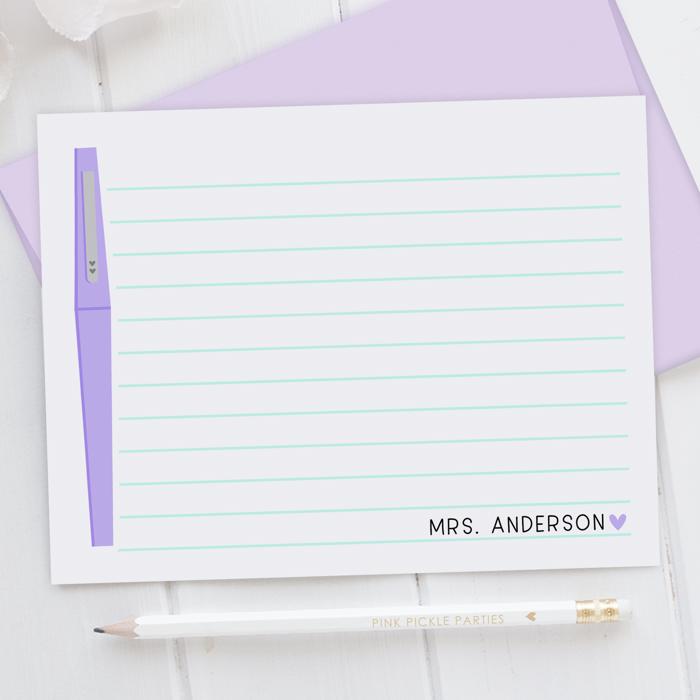 Personalized Teacher Note Cards Set of 12 | Flair Pen Stationery | Teacher Appreciation Gift