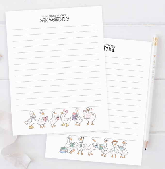 Silly Goose Teacher Personalized Notepad | Bookish Goose Personalized Notepad | Teacher Appreciation Gift