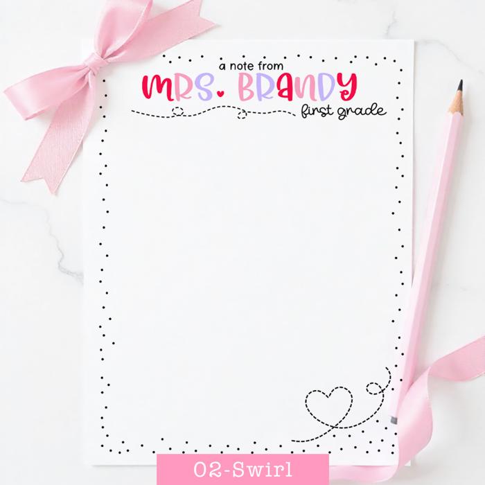 Personalized Teacher Notepad | Girly Hearts Stationery Teacher Gift