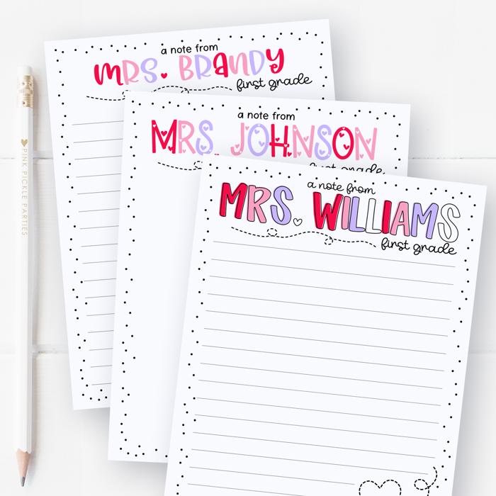 Personalized Teacher Notepad | Girly Hearts Stationery Teacher Gift