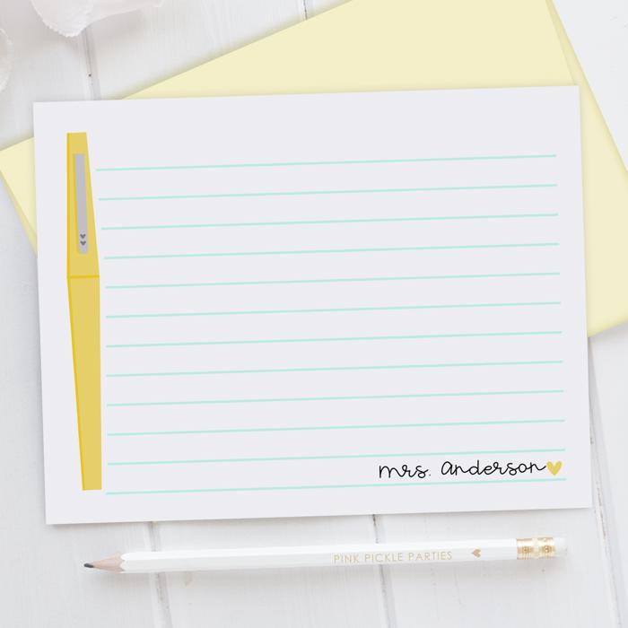Personalized Teacher Note Cards Set of 12 | Flair Pen Stationery | Teacher Appreciation Gift