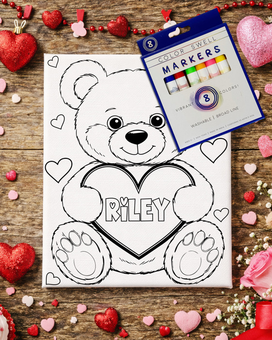 Color-Me Valentine Canvas / Personalized Kids Valentine Coloring Canvas with Washable Markers
