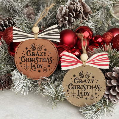 Crazy Christmas Lady Leatherette Christmas Ornament