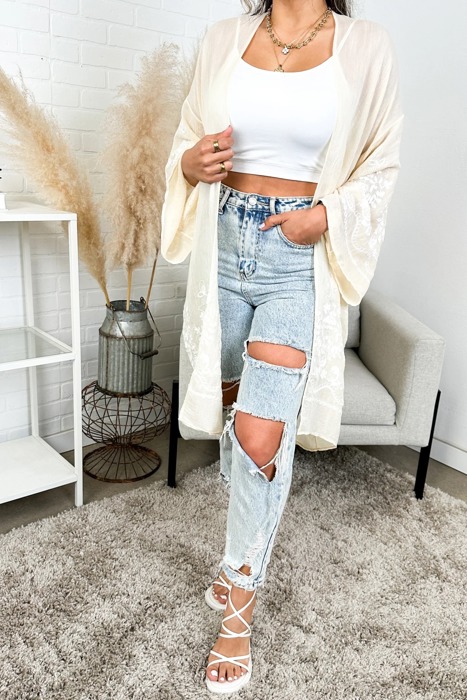 Embroidered Floral Vine Lace Cardigan / Kimonos boho chic Cover-up