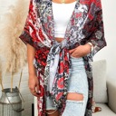 One Size Fits Most Red Boho Print Lightweight Kimono / Kimonos boho chic Cover-up